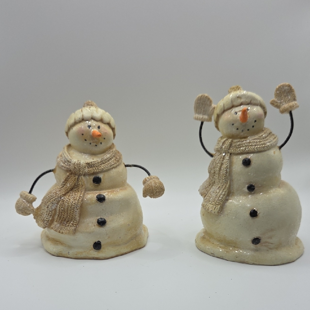 Festive Snowman Figurines - Cream and Tan